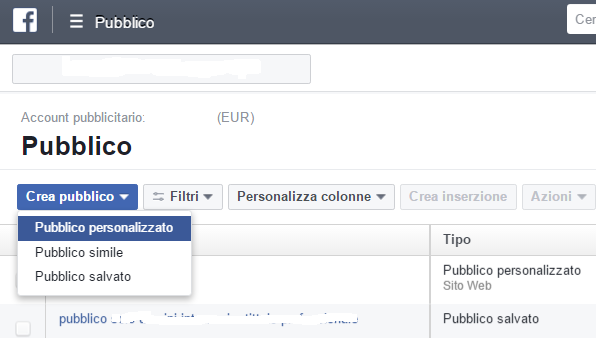 crea pubblico personalizzato su facebook per le campagne di retargeting di claudio lombardi