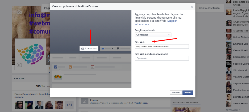 converti con la pagina facebook