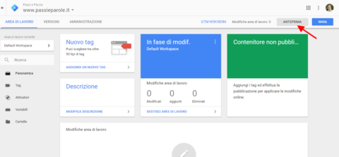 vai su modalità anteprima all interno di google tag manager di claudio lombardi consulente per progetti web